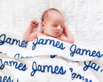 White Background Plush Minky Personalized Baby Name Blanket