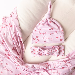 Personalized Swaddle Blanket - Hearts