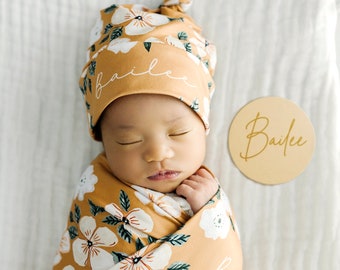 Personalized Swaddle Blanket - Modern Floral