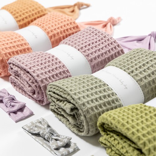Aspen Waffle Baby Blanket Set With Personalized Hat or Bow Etsy