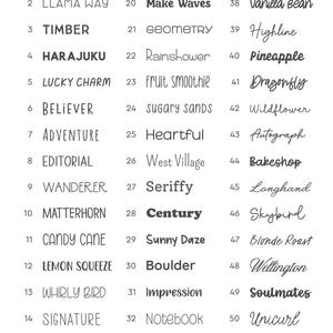 May include: A white graphic with the text "Sugar House Fonts" and a list of 54 font names. The fonts are displayed in various styles, including serif, sans-serif, and script fonts. The word "Fonts" is in a bold, sans-serif font.