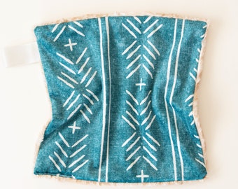 Teal Mudcloth Lovey - Mini Security Blanket for Babies