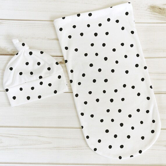 Organic Swaddle Cocoon & Hat Set Black Polka Dots newborn Etsy