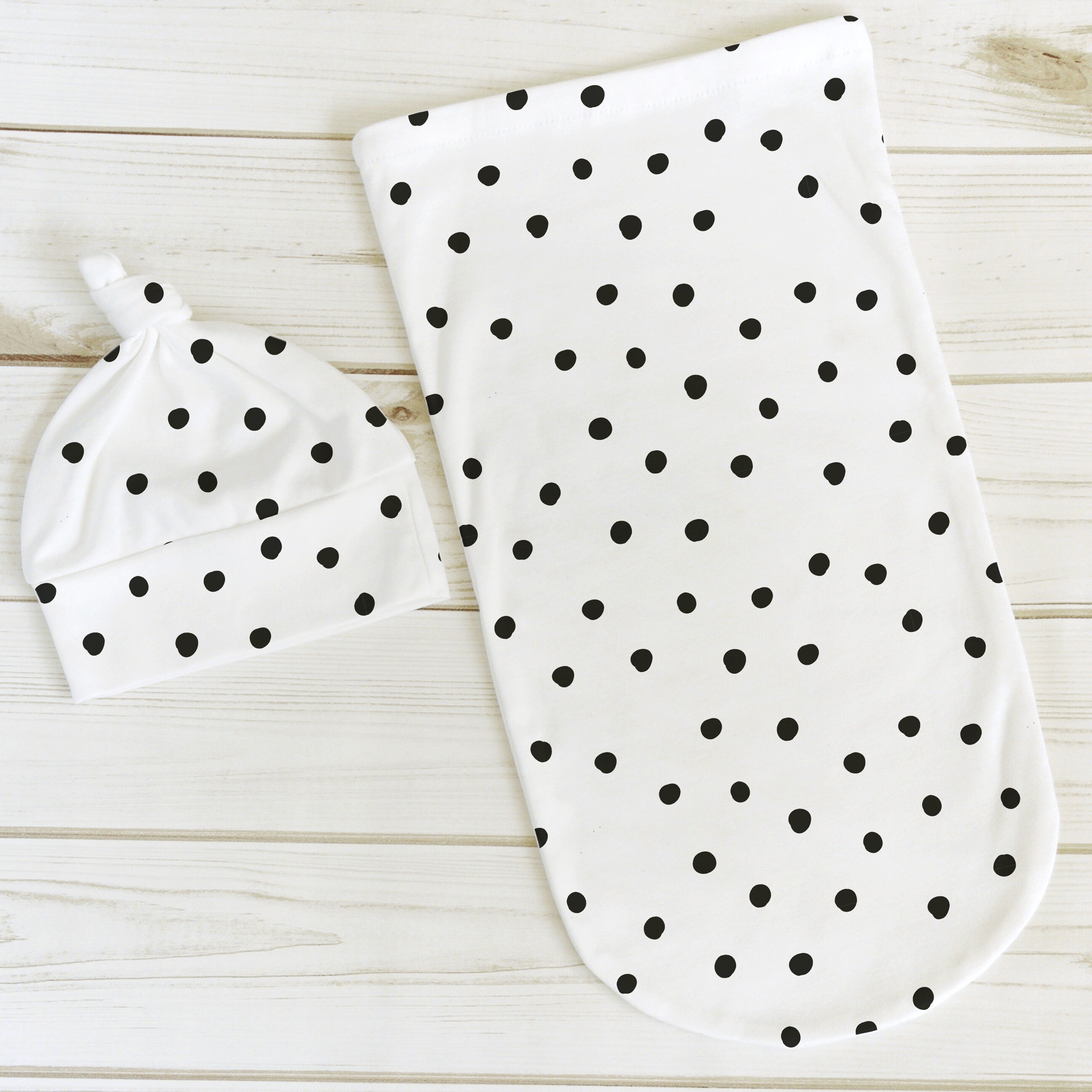 Organic Swaddle Cocoon & Hat Set Black Polka Dots newborn Etsy