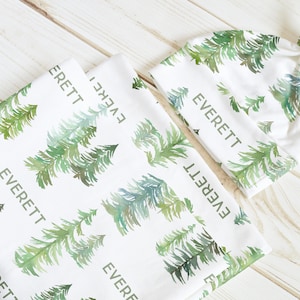 Personalized Baby Swaddle Blanket - Pine Trees