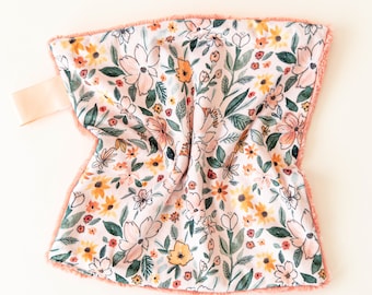 Apricot Floral Lovey - Mini Security Blanket for Babies