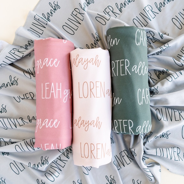 Personalized swaddles, hats, and bows - modern font duo