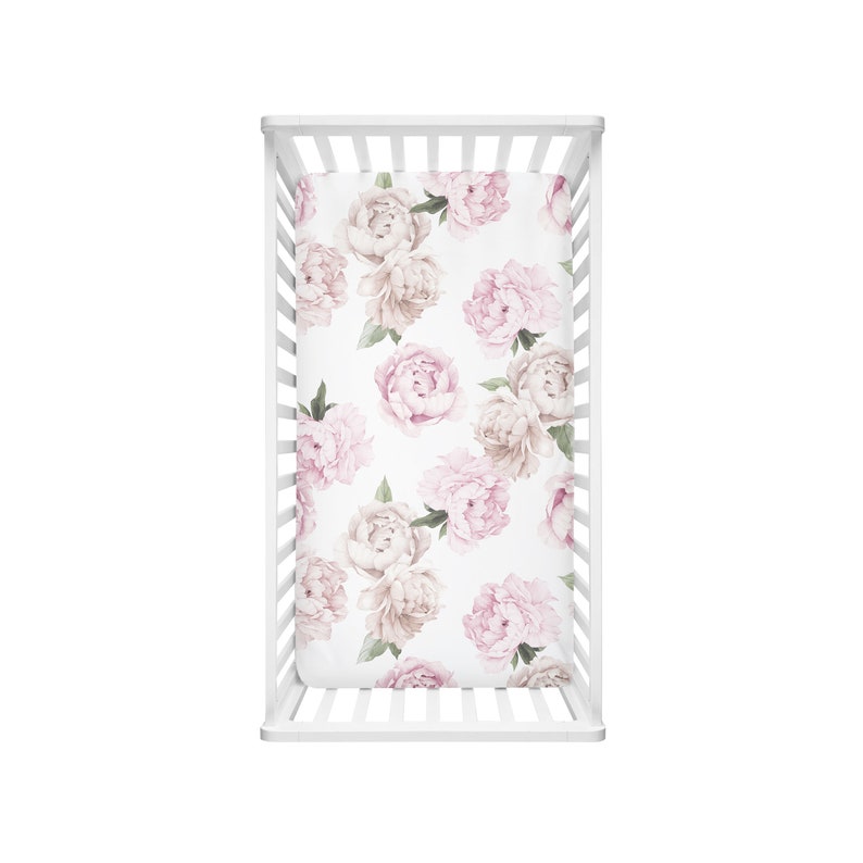 vintage pink peonies floral Pink Peony Blooms Fitted Crib Sheet fits standard crib mattress 28x52 digitally printed