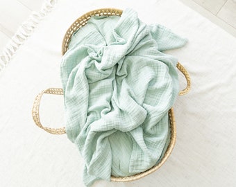 Deluxe Muslin Swaddle in Seafoam - 100% cotton