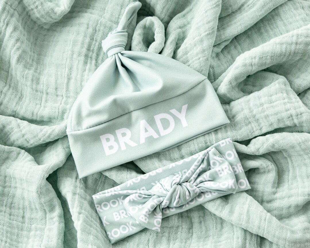 Seafoam Personalized Set Deluxe Muslin Swaddle With Hat or Bow Etsy