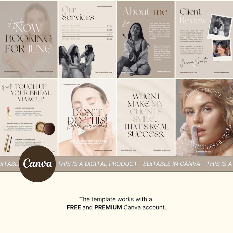 Editable Canva Social Media Templates for Bridal Makeup Artists | 20 ...