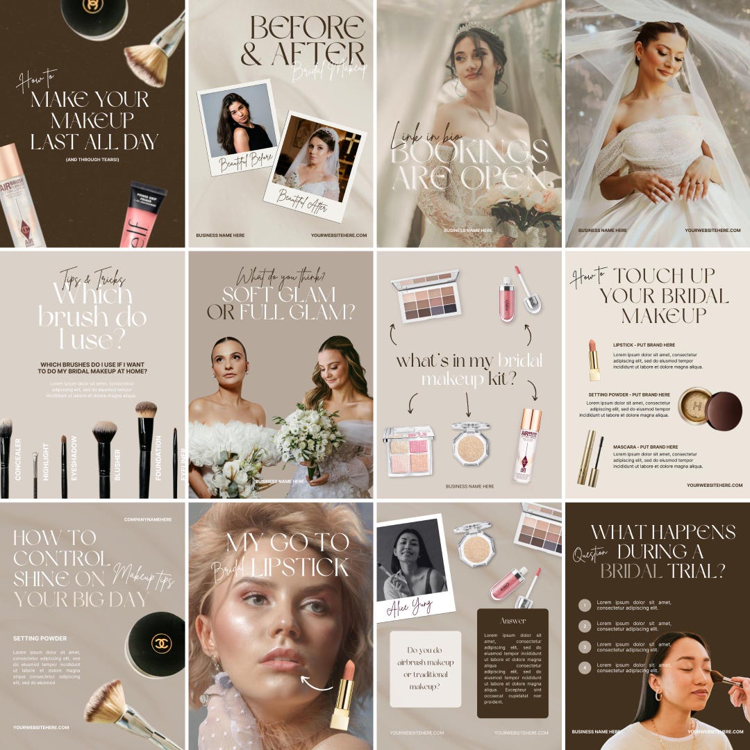 Editable Canva Social Media Templates for Bridal Makeup Artists | 20 ...