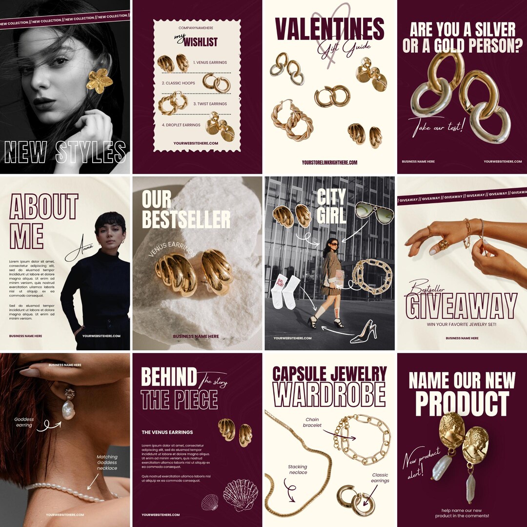 Editable Canva Social Media Templates for Jewelry Brands | 20 Luxury ...
