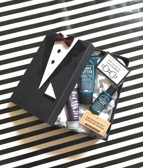 Tuxedo Gift Box Burgundy Bow Tie Groomsmen and Best Man Etsy