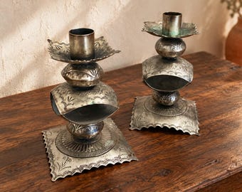 J Alexander Rustic Silver Candlesticks Set Of 2