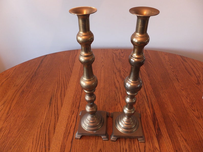 Vintage Large Brass Candlestick Holders Set Of 2