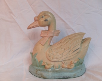 Cast Iron Duck With Ducklings Doorstop/ Garden Decor