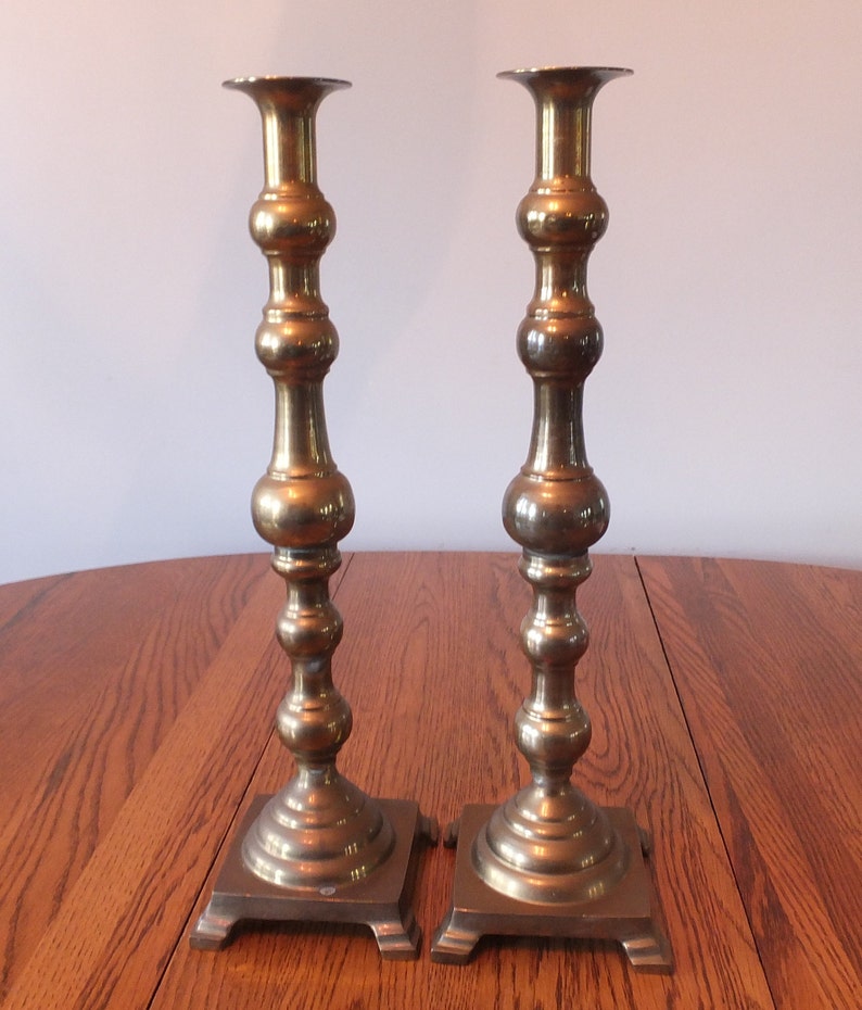 Vintage Large Brass Candlestick Holders Set Of 2
