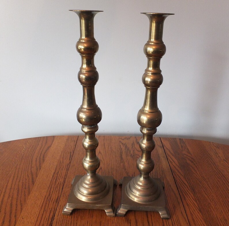 Vintage Large Brass Candlestick Holders Set Of 2