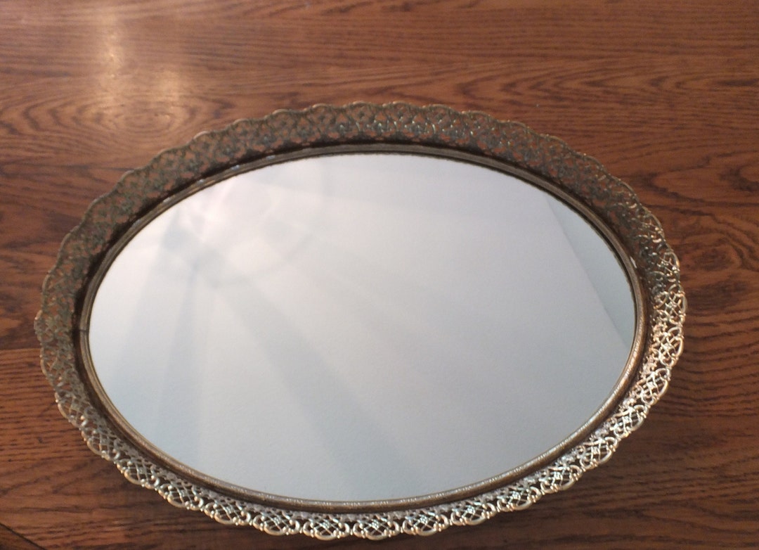 Vintage Large Oval Mirrored Vanity Tray Etsy