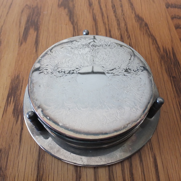 Vintage Silverplate Coasters With Stand