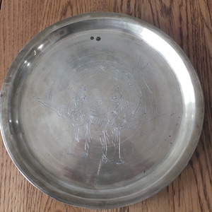Vintage Chinese Etched Brass Tray / Dresser Tray