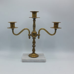 Vintage 3 Arm Brass And Marble Candelabra