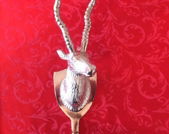 Vintage Silver Metal Antelope / Gazelle Wall Mount Hook
