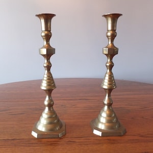 Set Of Two Brass Beehive Design Candlestick Holders