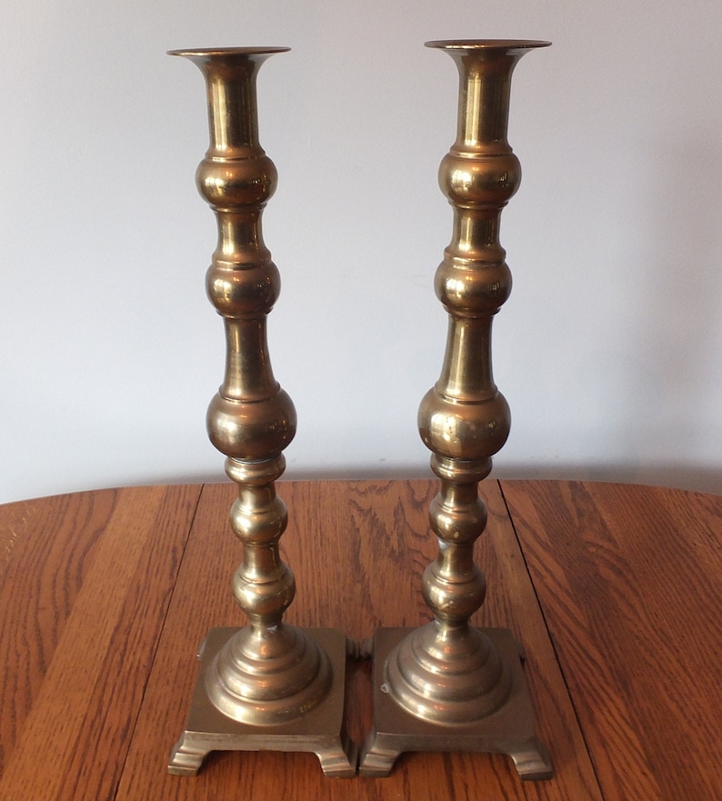 Vintage Large Brass Candlestick Holders Set Of 2