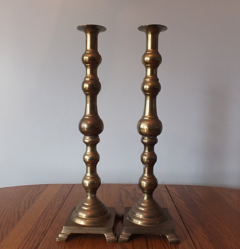 Vintage Large Brass Candlestick Holders Set Of 2