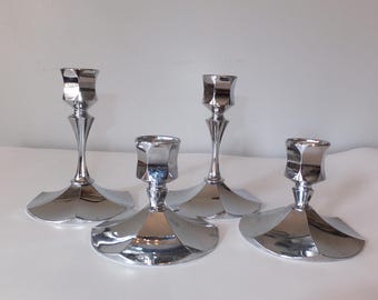 Vintage Irvinware Chrome Candlesticks Set Of 4