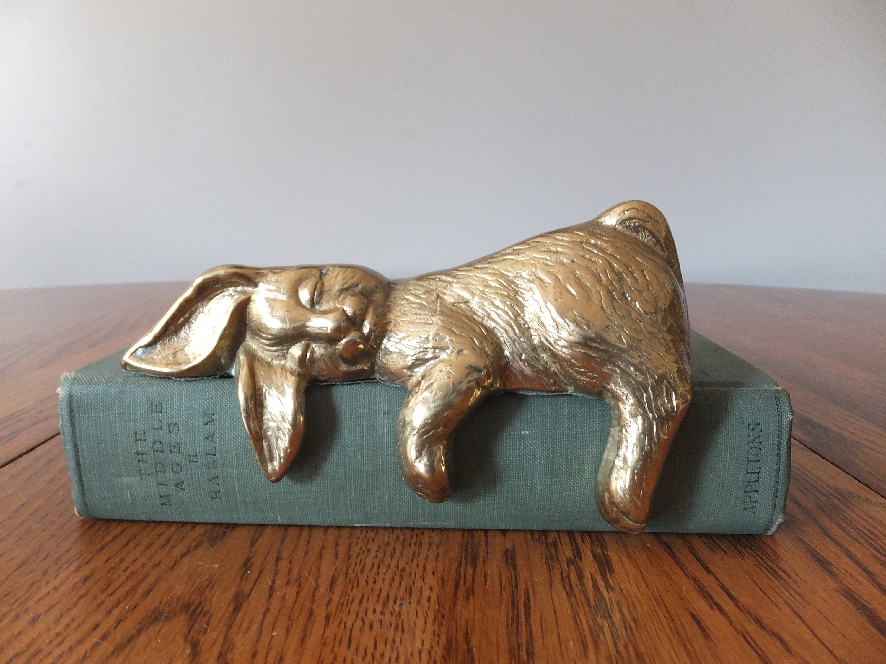 Vintage Brass Sleeping Bunny Figurine 