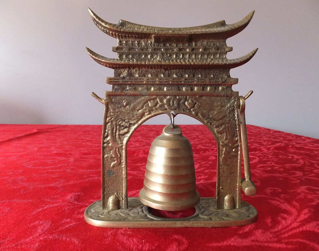 Vintage Brass Bell / Gong Tower on Stand Etsy