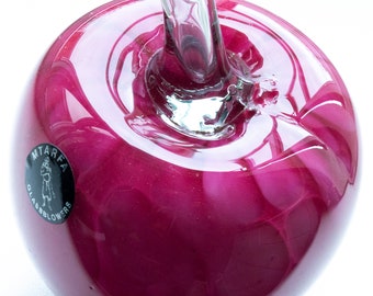 Beautiful Vintage MTARFA Handblown GLASS Rose Red / Pink Apple Fruit Paperweight Ornament