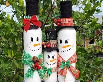 Decorated Christmas Bottle, Christmas Wine Bottles, Christmas Home Decor, Holiday Decor, Secret Santa gift, Large bottle, recycled decor