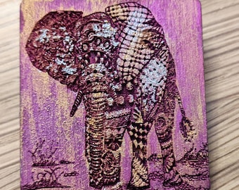 Purple stained lasered wood Elephant brooch