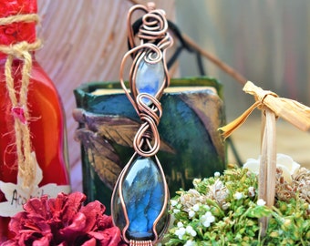 Labradorite necklace, rainbow moonstone, “Fiole Du Temps”