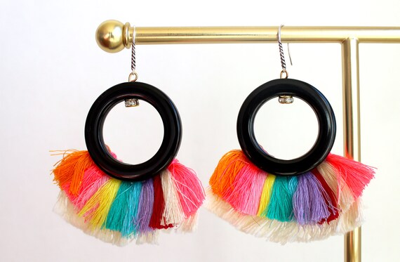 Rainbow shop tassel earrings