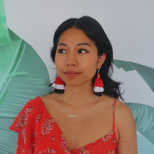 Red, White and Black Tassel Earrings