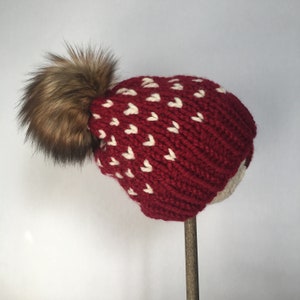 THE HEART HAT // Faux Fur Pom Pom // Chunky Knit Fair Isle Hat // Warm Knit Accessories // Winter Hat // Knit Chunky Hat // Ready to Ship image 3