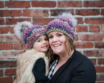 Chunky Crochet Beanie with Faux Fur Pom Pom - Winter Crochet Hat