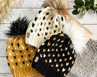 THE PGH HAT // Faux Fur Pom Pom // Knit Hat // Warm Knit Accessories // Winter Hat // Knit Chunky Hat// Pittsburgh // Ready to Ship