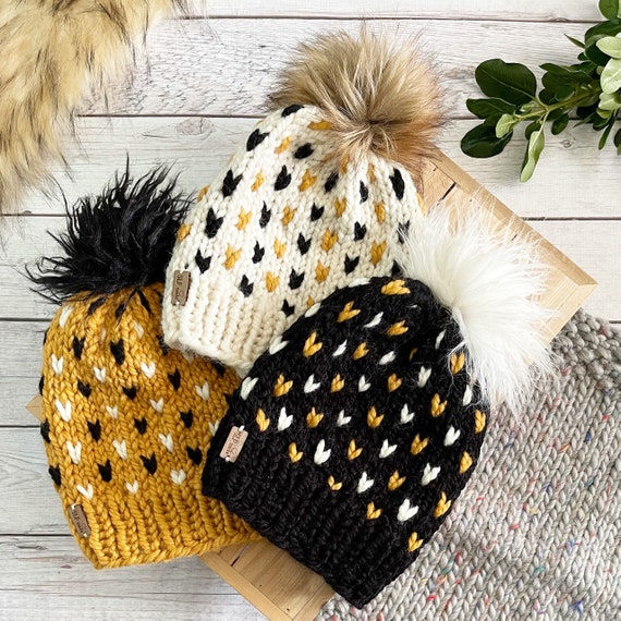 PGH Knit Beanie with Faux Fur Pom Pom - Pittsburgh Pride