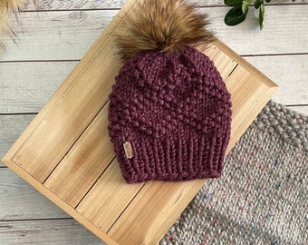THE ETTA BEANIE // Faux Fur Pom Pom // Knit Hat // Warm Knit Accessories // Winter Hat // Knit Chunky Hat // Ready to Ship