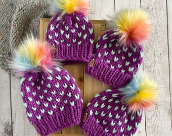 The LOLLIPOP Hats KIDS // Chunky Knit Fair Isle Hat // Warm Knit Accessories // Winter Hat // Knit Chunky Hat // Ready to Ship // KIDS