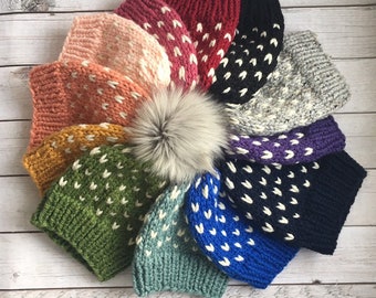 Chunky Knit Heart Hat with Faux Fur Pom Pom