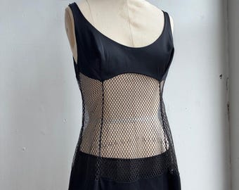 Rare 1960s 60s Vintage Black Fishnet Two Piece Lingerie Nightie Set