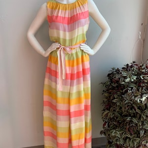 1960s 60s Vintage Rainbow Stripe Wide Leg Palazzo Jumpsuit by Jane Martin II