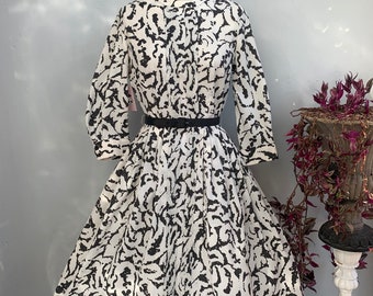 1950s 50s 1960s 60s Vintage Black White Zebra Animal Speckled Dress & Belt by Westbury Fashions